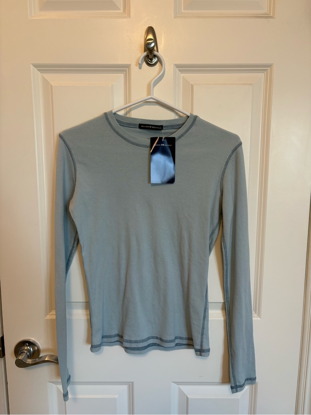 Brandy Melville Long-Sleeve Crewneck Top - Light Blue